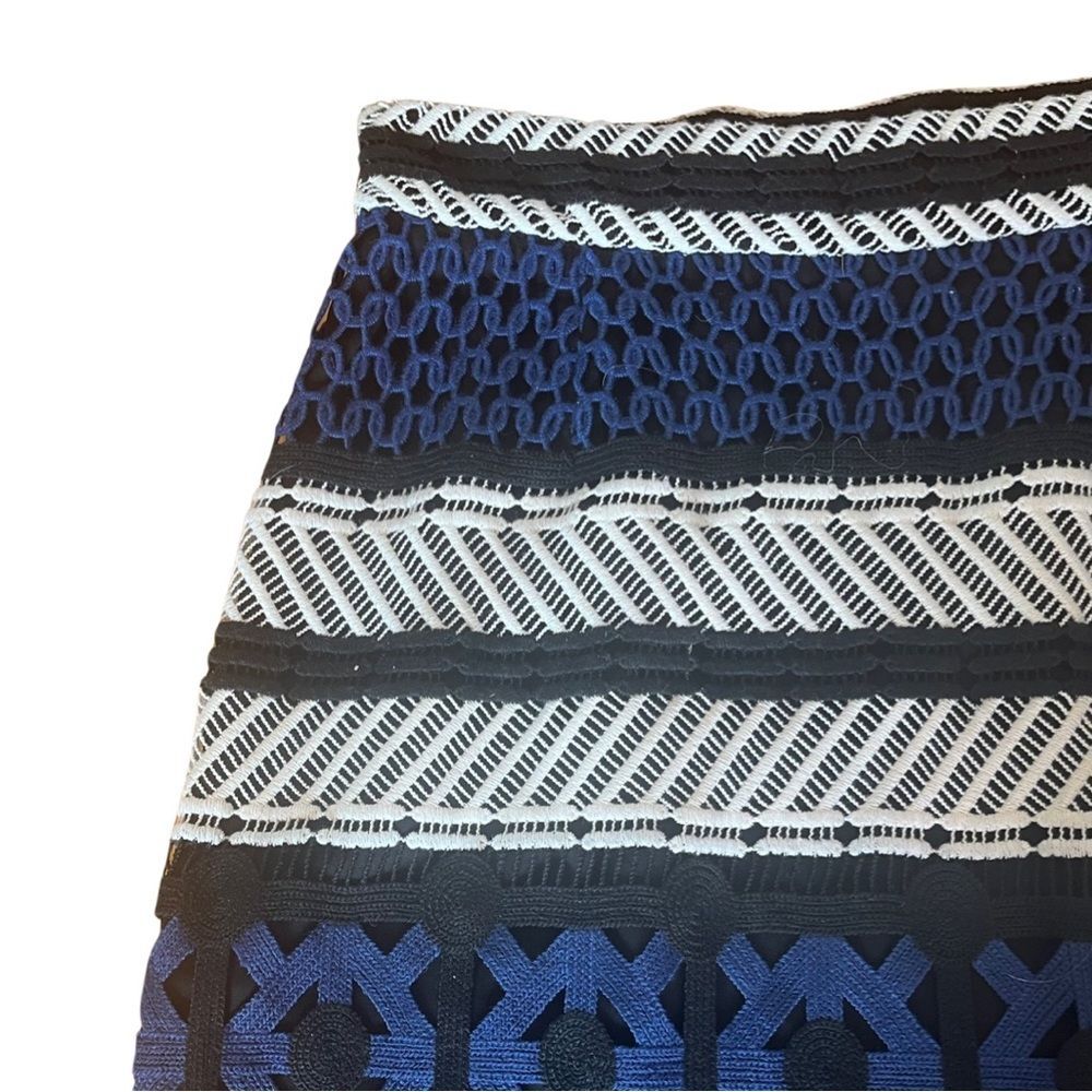 Sea NY Used Crochet Stripe Pencil Skirt Black White Blue Green Scalloped Sz 6 - Picture 5 of 8